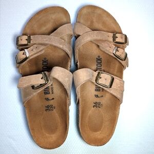 Birkenstock Francesca Women's Double Strap Suede Sandals in Light Brown